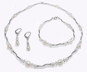 Paris necklace, Hilary bracelet, Eva earrings  pearl set
