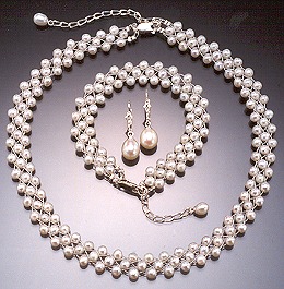 "Coco" choker, "Colette" bracelet, "Angelina" earrings triple strand pearl set