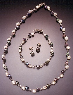 "Tara" necklace, "Kim" bracelet, "Brooke" earrings classic pearl set